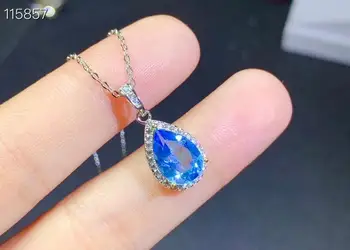 KJJEAXCMY fine nakit 925 čistega srebra vdelan naravnih modri topaz dekle novo Ogrlico, Obesek, elegantno clavicle verige podporo test