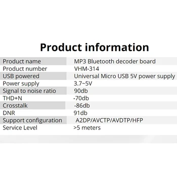 VHM-314 Bluetooth Audio Sprejemnik Odbor Bluetooth 5.0 Mp3 Lossless Dekoder Vozilu Brezžične Stereo Glasbe Modul 10Pcs