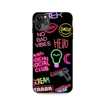 Črno ozadje neon Primeru Telefon Za iPhone SE2 11 Pro XS MAX XS XR 8 7 6 Plus 5 5S SE Zadeva 12 mini 12ProMax