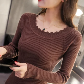 2020 morale kratek čiste barve, okrogle ovratnik ženske bluzo z dolgimi rokavi spomladi in jeseni stretch pulover