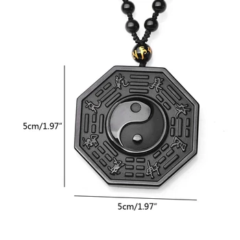Črni Obsidian Ogrlica Kitajski Ying Yang Osem Diagramov Amulet Obesek Nakit