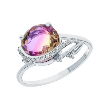 Srebrni prstan s kubičnih cirkonij in nakit kamni sončni svetlobi vzorec 925