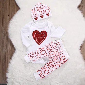 Baby Girtls 3PCS Oblačila Določa Ljubezensko Pismo, Natisnjeno Hlače In Srčkan Bleščica Utripa Rdeče Srce Bodysuit Baby Girl Obleke Oblačila