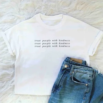 Zdravljenje Ljudi z Dobroto majica s kratkimi rokavi Ženske Modni Grunge Slogan Bombaž Priložnostne Tee Estetske Tumblr Harry Styles Rekel Vrhovi