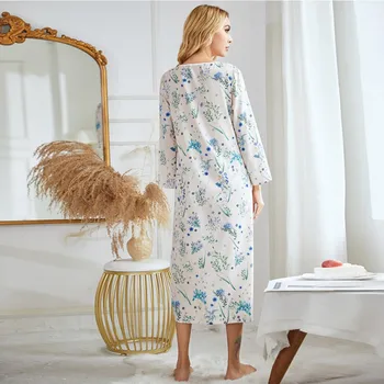 Pomlad Gospe Natisnjeni Nightdress Dolg Rokav Pižamo Priložnostne Homewear 2020 n