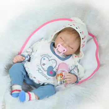 55 CM 2017 Prerojeni Spanja Baby Doll Realne Mehko Bombažno Telo veren 22 palčni Silikonski Prerojeni Dojenčki Dekle silikonski boneca, ki so prerojeni