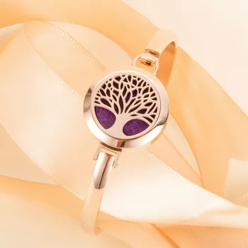 Amazom top selling Rose gold tree of life Bracelets aromatherapy perfume diffuser cuff bangle bracelet