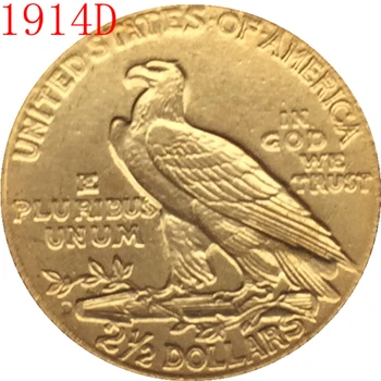 24-K pozlačen 1914-D $2.5 ZLATA Indijski Pol Orel Kovanec Izvod