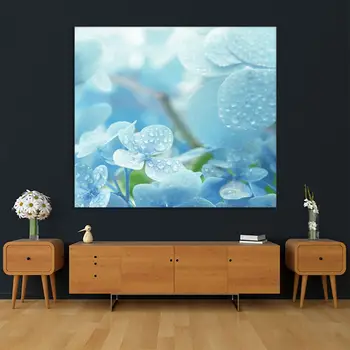 Tapiserija Hydrangea Cvet po Dežju Pomlad Tuš Večje Bloom Svetlobe, ki Prihaja v med Cvetje Foto Modro Bela