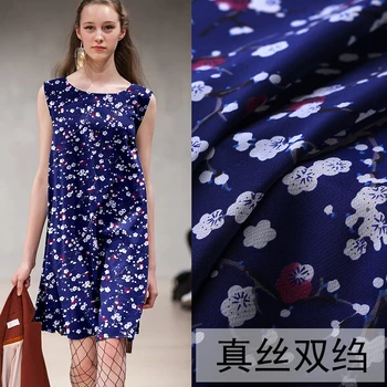 Novo slive modra natisnjeni krep de Chine mulberry svile oblačila obleko dolgo krilo majica tkanine iz svile tkanine, naravne svile posebna ponudba
