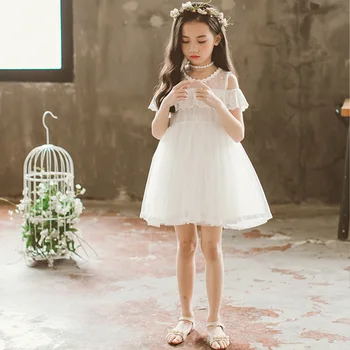 Nova zasnova princesa čipke belo obleko dekle stranka moda poletje visoke kakovosti obleko