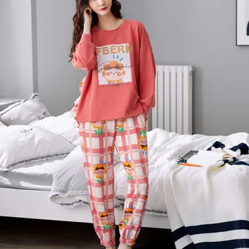 Jeseni Ženske Pižame Pomlad Dolge Rokave Sleepwear 2 Kos Kompleti Za Ženske, Homewear Plus Velikost Pyjama Domov Spat Nastavite Vrhovi+Hlače