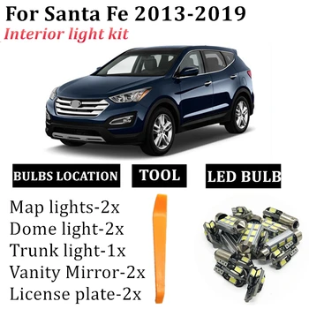 9x Avto LED Notranjosti Canbus Festoon T10 Za 2013-2019 Hyundai Santa Fe Zemljevid Dome Trunk registrske Tablice Osvetlitev Notranjosti, Svetlobni Kit