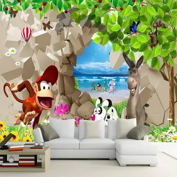 Novo po Meri, velika zidana 3D ozadje Cartoon živali opica otroška spalnica zidana TV zadnji steni dekor globoko 5D reliefno