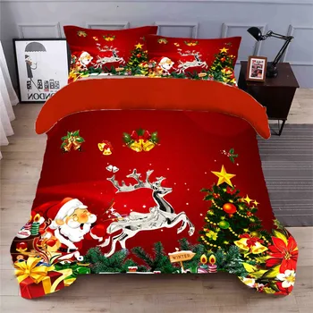 Rdeča božič 3D-Tiskana Posteljnina Nabor Romantično Rjuhe Kritje Prevleke Posteljnina Novo Bedclothes Udobno Kompleti Posteljnine