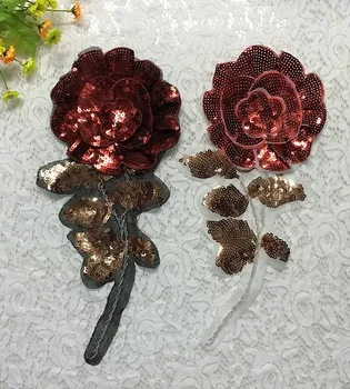 3D Rose Cvet Beaded Cvet Stebla Bleščica Obliži Obleko Dekoracijo Krpo Oprema DIY Appliques 38x16cm Črno Bel 5pcs/veliko