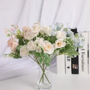 30 cm šopek umetnih svilenih vrtnic poceni ponaredek cvetje za družino poročno dekoracijo DIY notranja vaze Namizni okras vrtov