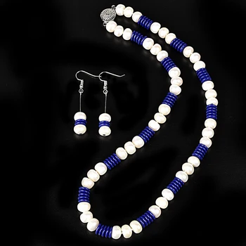 Krog modro-in-beli dragulj Biser ali Smolo ogrlico in Kombinacija dveh oblik in barv