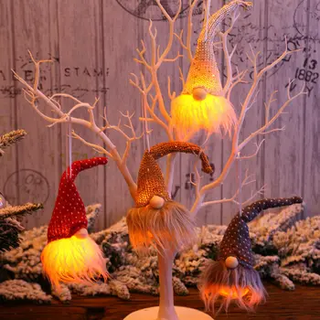 Božič Ročno švedski Gnome Santa Plišastih Lutka z LED Luči, Okraski Visi Xmas Tree Počitniških Domov Stranka Dekor HEL