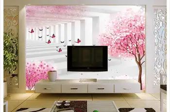 3D ozadje po meri, zidana Romantične sanje roza povzetek 3 d nastavitev steno dreves lepoto non-woven stene papirja doma dekoracijo