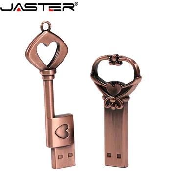 JASTER baker ljubezen srca v obliki ključa usb 2.0 flash drive pendrive pen drive 4gb 8gb 16gb 32gb 64GB kovinski tipke memory Stick darilo