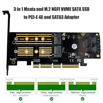 3 v 1 Apapter Msata PCIE M. 2 NGFF Tipko E NVME SATA 3 Kanal SSD Branje Pisanje LED Indikator za kartico PCI Express 4X SATA3 Apapter