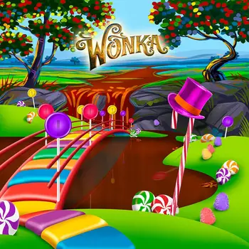 Wonka Candy Land Tovarna Čokolade Most Drevo rojstni foto ozadje fotografije kulise kakovosti vinil
