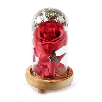 Občutljivo Leseno Osnovo Steklena Kupola Rose Cvet Stranka, Spalnica, Dnevna Soba Namizno Dekoracijo Ornament Darilo Za Rojstni Dan Dobave