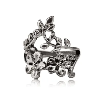 1 Komplet = 4 Kosi Retro srebrni cvet, listi prst obroči za žensko nastavite srebro votlih ven velik cvet skupno obroč iz nakit
