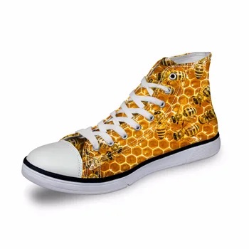 Noisydesigns Ženske superge Priložnostne rumena medu čebele 3D tiskanja ravno letnik Platno čevlji Iz visoko vrh stanovanj dekleta obutev