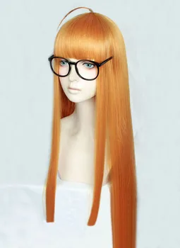 Anime Persona 5 P5 Futaba Sakura Cosplay Lasuljo Ženske Dekle 100 cm Oranžna Dolgo Toplotno Odporen Sintetičnih Las Lasulje + Lasuljo Skp