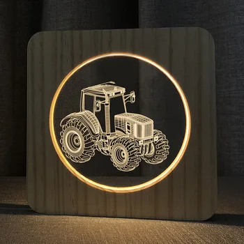 Acecorner 3D LED Traktor Buldog Prašičev Živali Akril Leseni USB Noč Lučka Tabela Svetlobe Carving Lučka za otroška Soba Okrasite