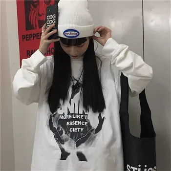 Pomlad Vrhovi Dekleta Kpop Kul Moda Svoboden Ženska Bela Črna Počitnice Natisnjeni Jeseni Nekaj Japonska High Street Sweatshirts
