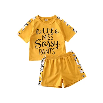 2PCS Baby Toddler Otroci, Dekleta Obleke, Kompleti Pismo Tiskanja Cvetovi Kratek Rokav Vrhovi T-shirt+Kratke Hlače Obleko Set