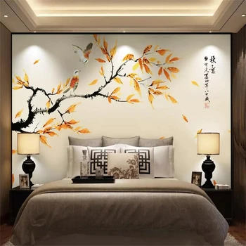 Jeseni novi Kitajski slog, črnilo povzetek slog gongbi cvetje in ptice v ozadju stene