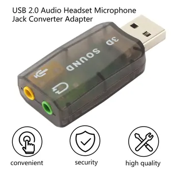 Zunanjo USB Zvočno Kartico Adapter Mikrofon Zvočnik Slušalke Vmesnik za Prenosni računalnik PC Adapter Virtualni 3D Audio 5.1 USB 3,5 mm