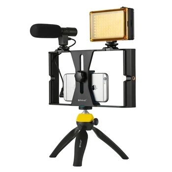 PULUZ Ročni Telefon Vlogging Setup Video Stabilizator z LED luči,Mikrofon za iPhone 8 7plus Youtube Video Filmmaking