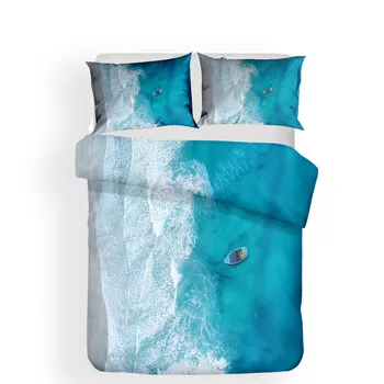 Posteljnina Nabor 3D Tiskanih Rjuhe Kritje Posteljo Nastavite Plaži Morje Val Tekstil Doma za Odrasle Bedclothes z Prevleke #HL17