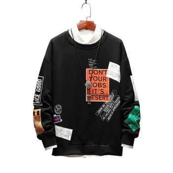 Dropshipping Korejski Harajuku Moških Swearshirts Hip Hop Oversize Človek Hoodies 2020 Jeseni Bombaž Toplo Black Sweatshirts