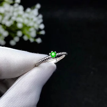 925 Čistega srebra vdelan naravno zeleno diopside obroč naravni gemstone obroč ženski deklica mala občutljivo Konoplje flowe darilo nakit