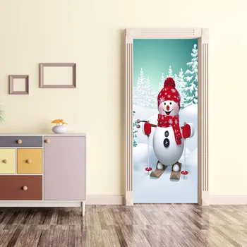 Božič Snowboard Snežaka, 3D Nalepke vrata Nalepke Izmenljive nepremočljiva stenske nalepke, spalnica, dnevna soba ozadje smt015