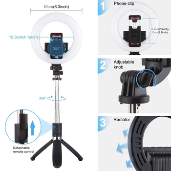 PULUZ 5.0 palčni LED Obroč Svetlobe Živo Vlogging Selfie Light + Bluetooth Selfie Palico Fotografija Svetlobe z Nastavek za Stojalo