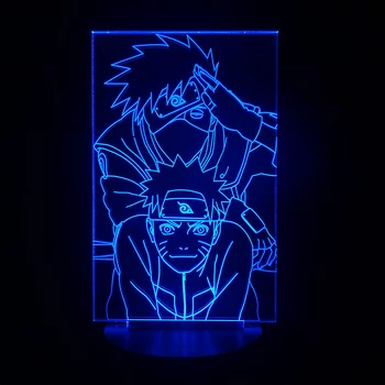 Anime 3D Noč Svetlobe Naruto Uzumaki Naruto in Kakashi Nočna Soba za Dekorativne LED Nočna Lučka Manga Darilo za Otroka Fantje
