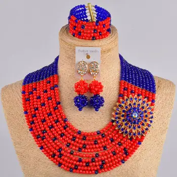 Oranžna in zelena vojska kostum ogrlica afriške nastavite nigerijski poroko kristalno kroglice nakit sklopov 10SZ