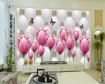 Beibehang Fotografije Ozadja Velika Zidana slike za Ozadje Dnevna Soba, TV Mehko Žemljice Tulipani Rož, Cvetlični 3d zidana Ozadje