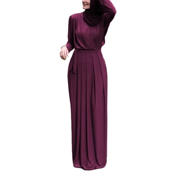 Ženske Muslimanskih Dolg Rokav Abaya Maxi Obleko Križ Ruched Proti-Vrat Obavijen Visoko Pasu Naguban Plašč Ramadana Dubaj Hidžab Tam Kaftan