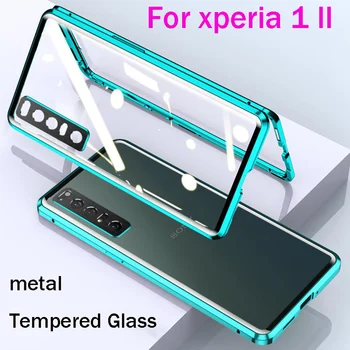 Magnetni Adsorpcije dvojno plat Primeru Za Sony xperia 1 ll Kovinski Okvir Jasno Kaljeno Steklo Pokrovček Za Sony xperia1 ll Primerih