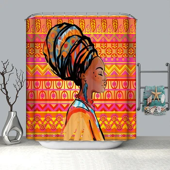 Afro Afriške tuš zavese 3d padec ladijskega prometa zavese kopalnica dekor nov prihod črno dekle, tuš zavese