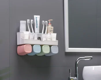 Doma Samodejno zobna krema zobne ščetke imetnik kopalnica polica brezplačno izsekavanje wall-mounted kopalnica pranje set