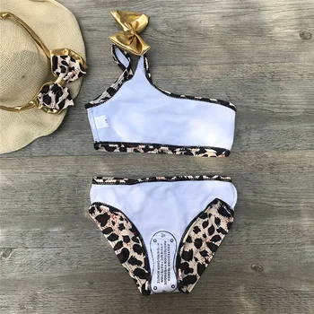Dekleta kopalke 2019 poletje nov Baby Dekle Otroci Leopard Off-ramo Lok Bikini Kopalke, kopalke, Oblačila Set #3A26
